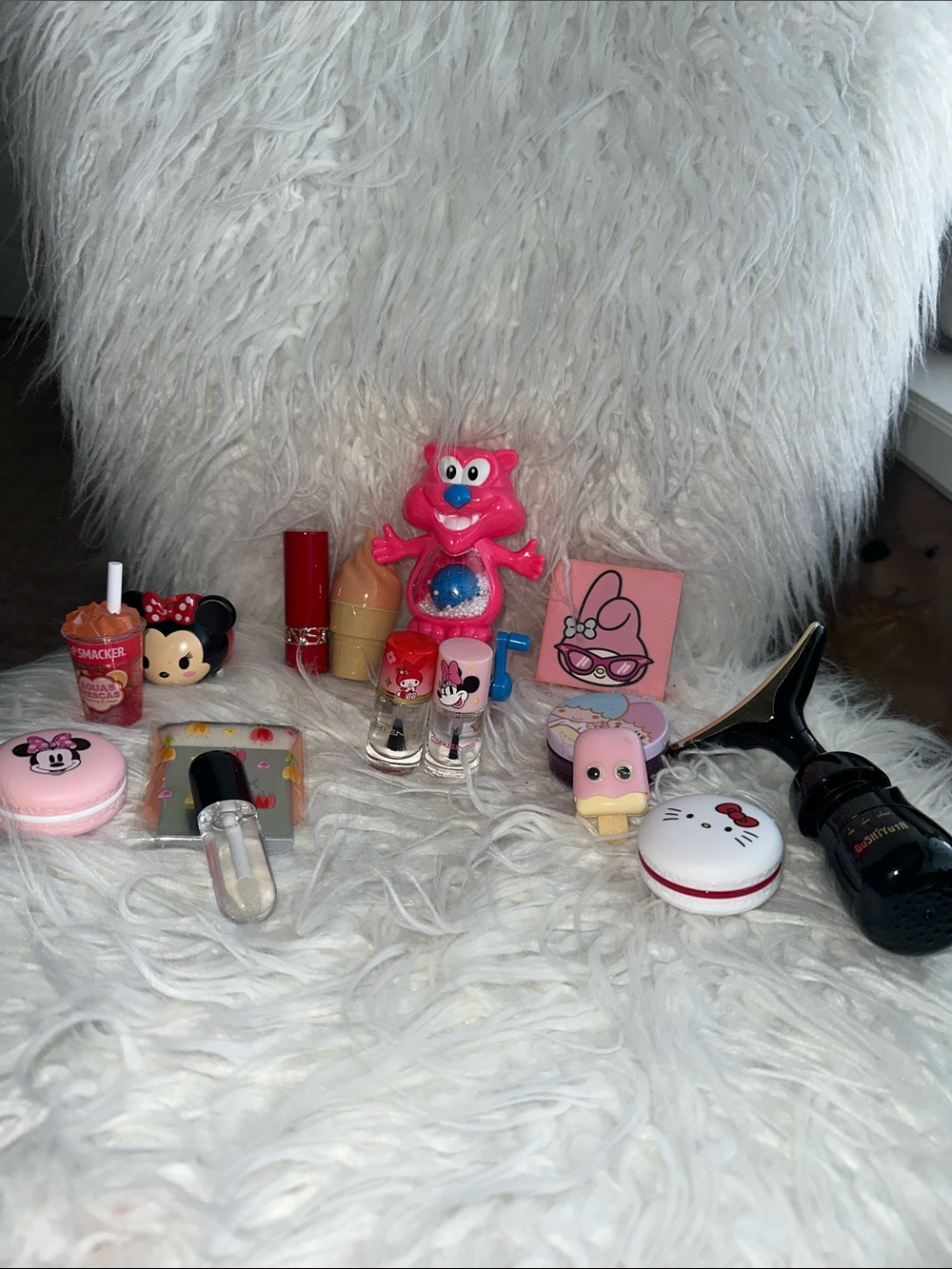 Assorted Cute Cosmetic Tools & Lip Balms — Pink, Red, Cream bundle